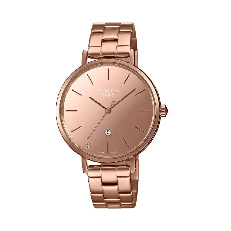 Casio Womens Sheen Rose Gold Dial Metal Analogue-Digital Watch - SH247