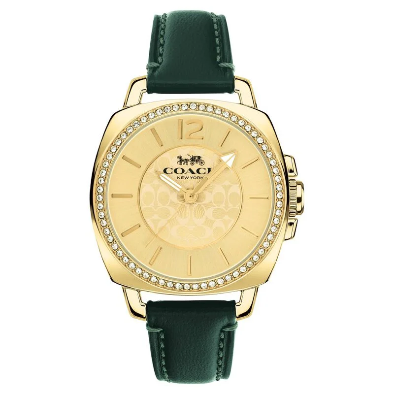 Coach Quartz Analog Golden Dial Leather Strap Watch For Women