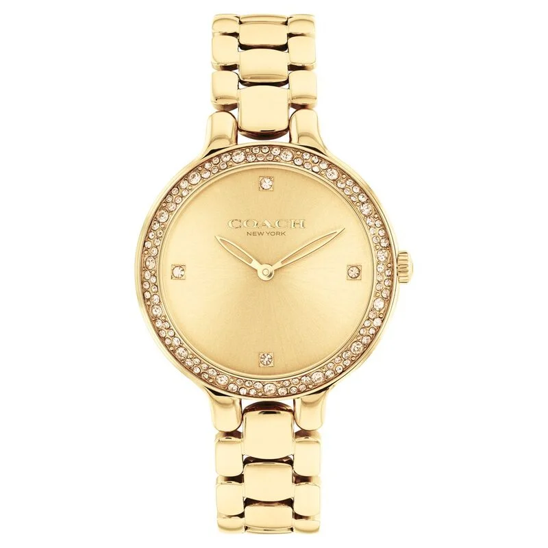 Coach Quartz Analog Golden Dial Stainless Steel Strap Watch For Women