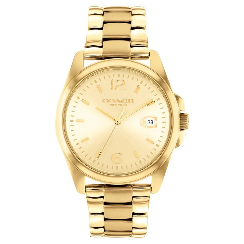 Coach Quartz Analog Golden Dial Stainless Steel Strap Watch For Women