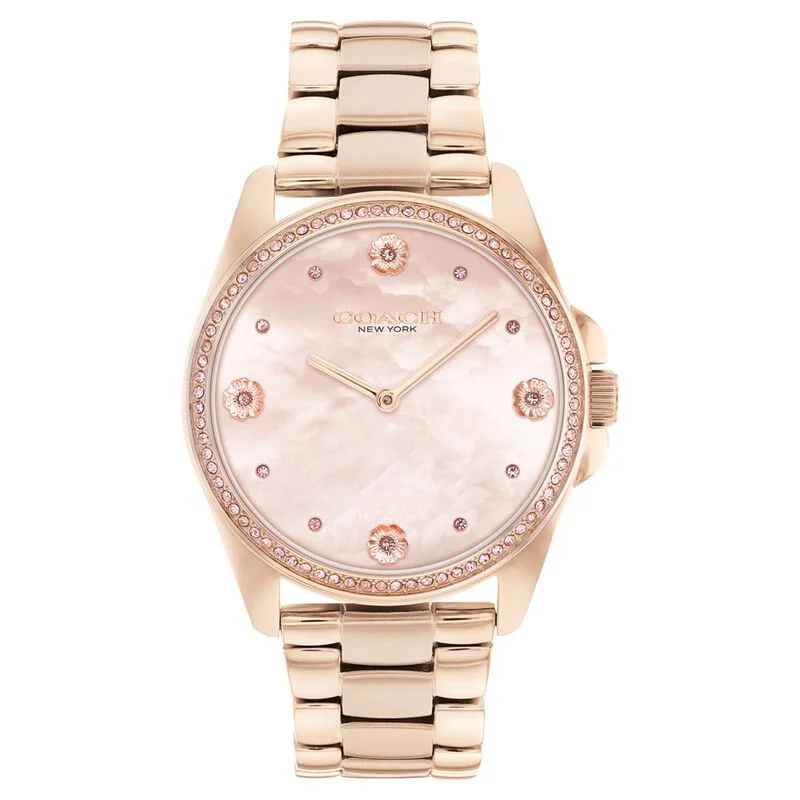 Coach Quartz Analog Mother Of Pearl Dial Stainless Steel Strap Watch For Women