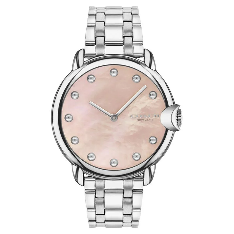 Coach Quartz Analog Pink Dial Stainless Steel Strap Watch For Women