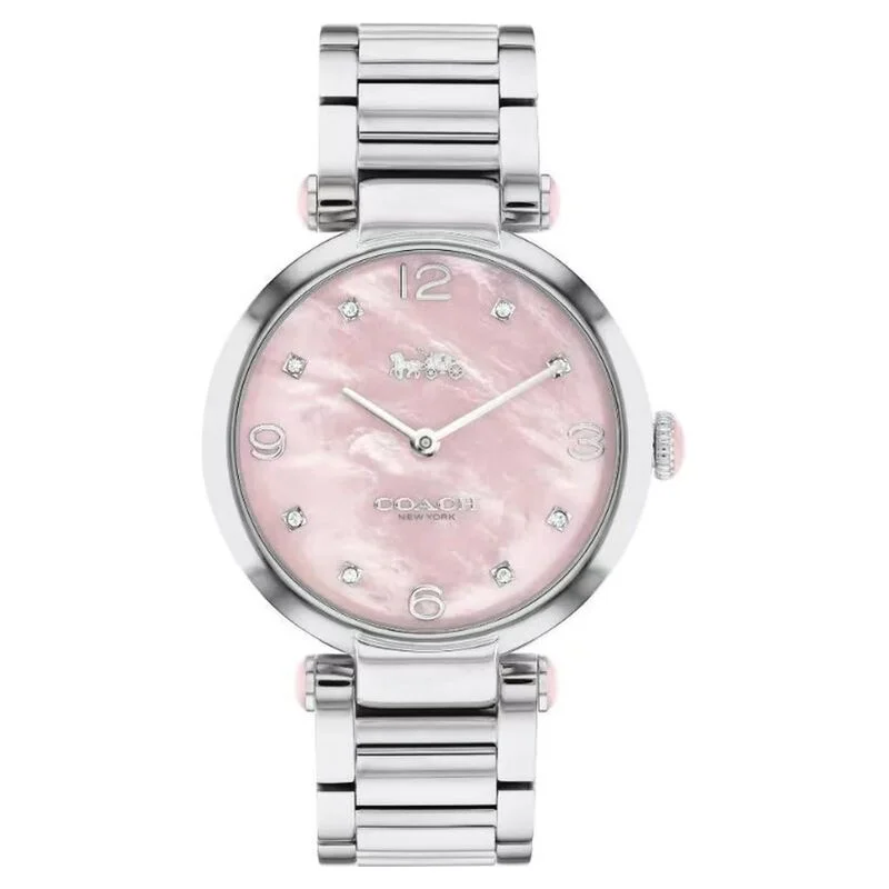 Coach Quartz Analog Pink Dial Stainless Steel Strap Watch For Women