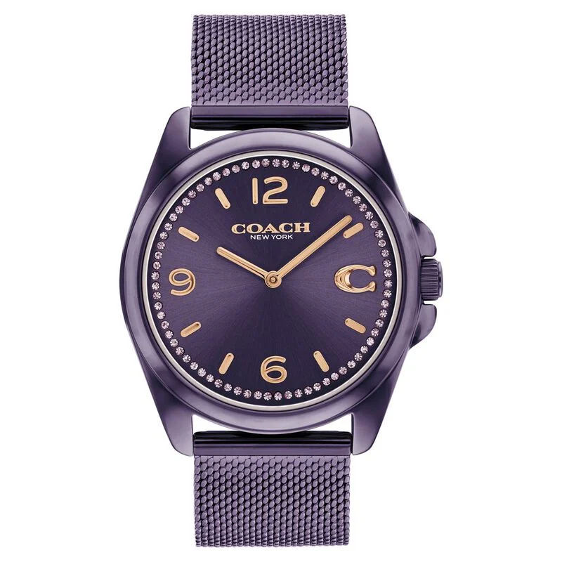 Coach Quartz Analog Purple Dial Stainless Steel Strap Watch For Women