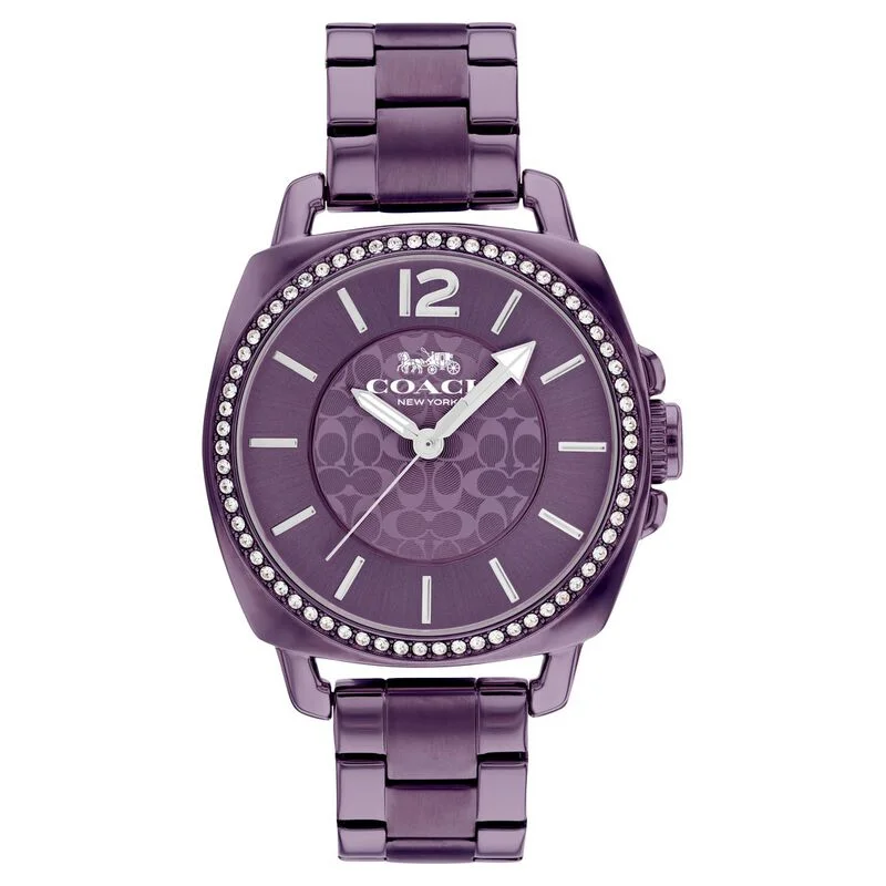 Coach Quartz Analog Purple Dial Stainless Steel Strap Watch For Women