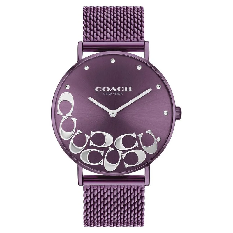 Coach Quartz Analog Purple Dial Stainless Steel Strap Watch For Women