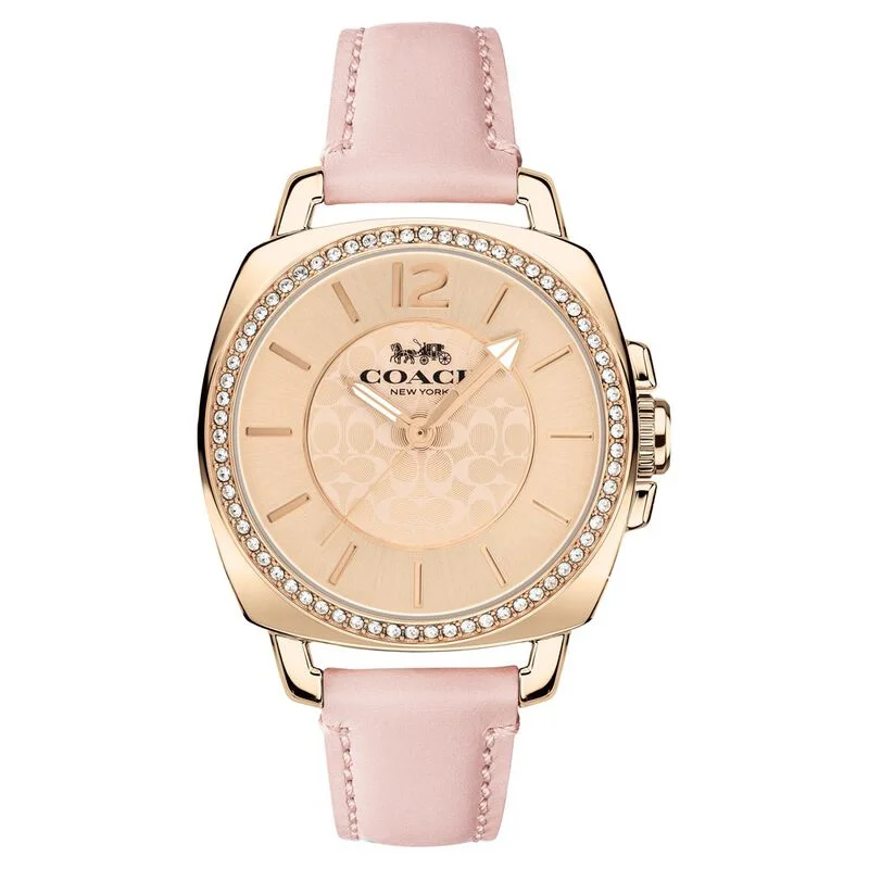 Coach Quartz Analog Rose Gold Dial Leather Strap Watch For Women