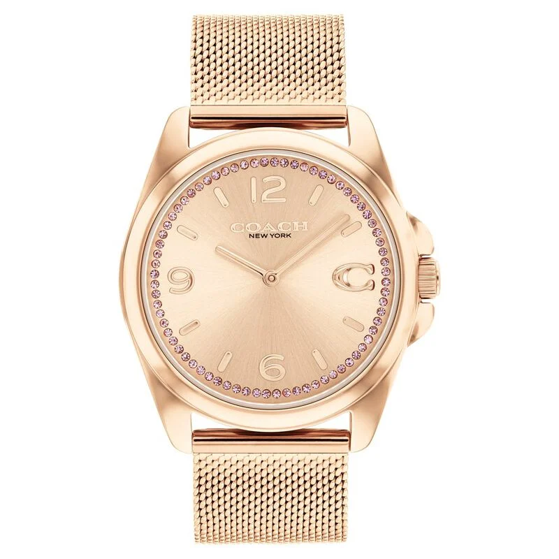 Coach Quartz Analog Rose Gold Dial Stainless Steel Strap Watch For Women