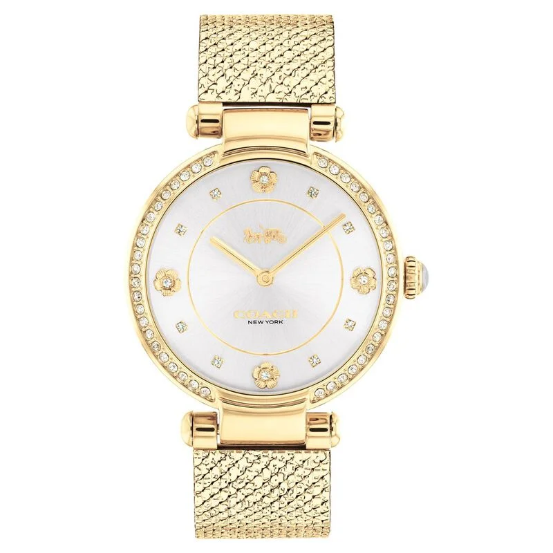 Coach Quartz Analog Silver Dial Golden Colour Stainless Steel Strap Watch For Women