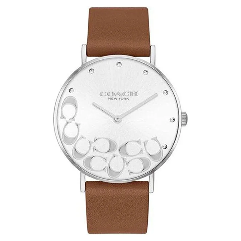 Coach Quartz Analog Silver Dial Leather Strap Watch For Women