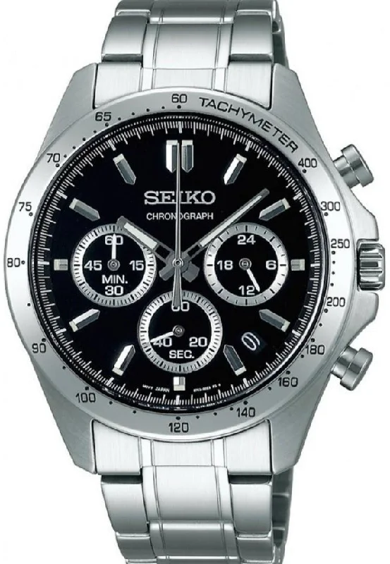 Seiko Spirit Quartz Chronograph Tachymeter JDM Black-Dial SBTR013