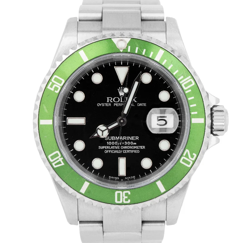 FLAT 4 UNPOLISHED Rolex Submariner Date KERMIT PAPERS Steel Watch 16610 LV B+P