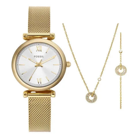 Fossil Women's Carlie Three-Hand, Gold-Tone Stainless Steel Watch and Jewelry Set  ES5251SET