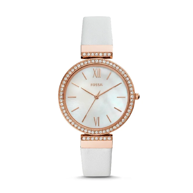 Fossil Ladies' Madeline Three Hand White Leather Watch ES4581