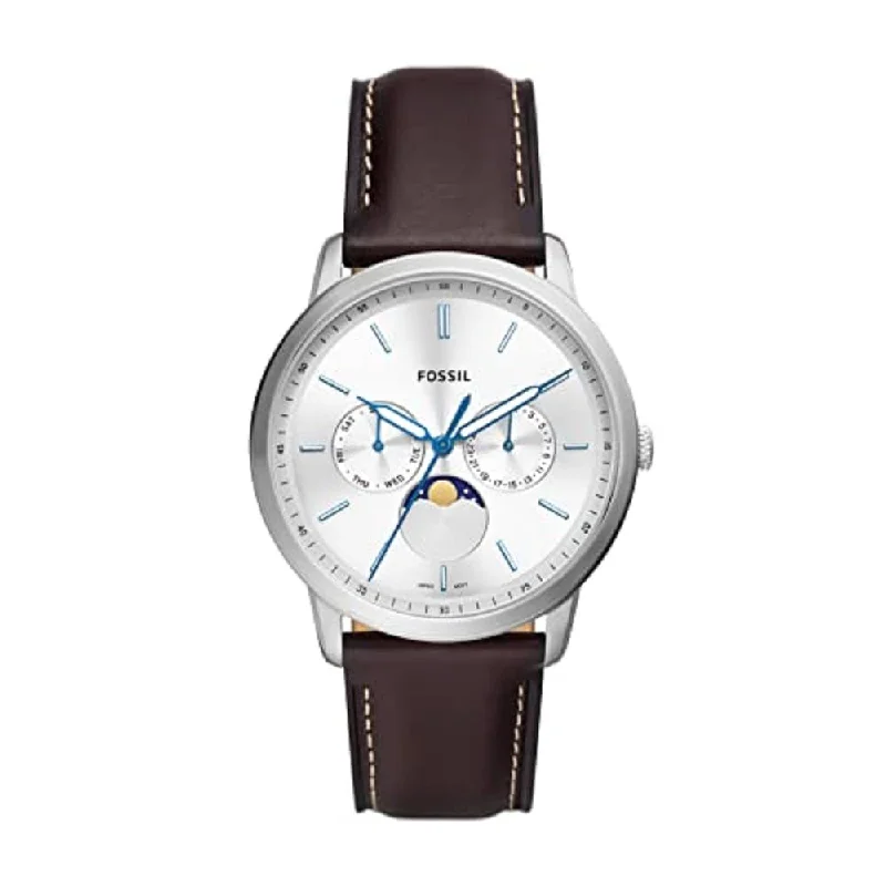 Fossil Neutra Minimalist Analog Silver Dial Men's Watch-FS5905 Genuine Leather, Brown Strap