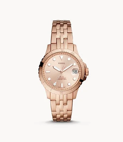 Fossil Ladies' FB-01 Three-Hand Rose Gold Tone Stainless Steel Band Watch ES4748