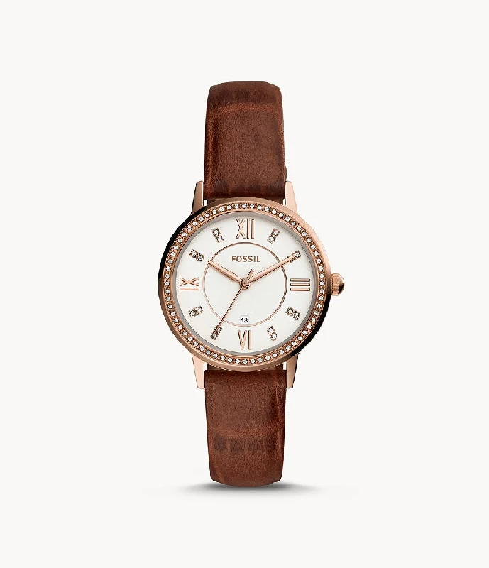 Fossil Ladies' Gwen Three-Hand Date Brown Leather Strap Watch ES4878