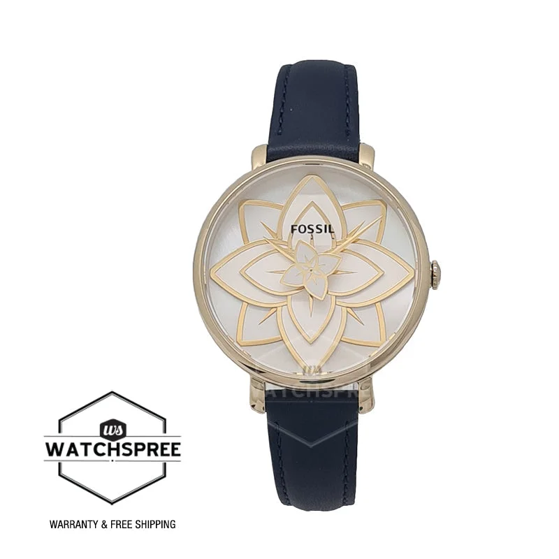 Fossil Ladies' Jacqueline Three-Hand Navy Leather Strap Watch ES4938