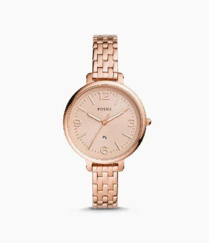 Fossil Ladies' Monroe Three-Hand Date Rose Gold Tone Stainless Steel Watch ES4946