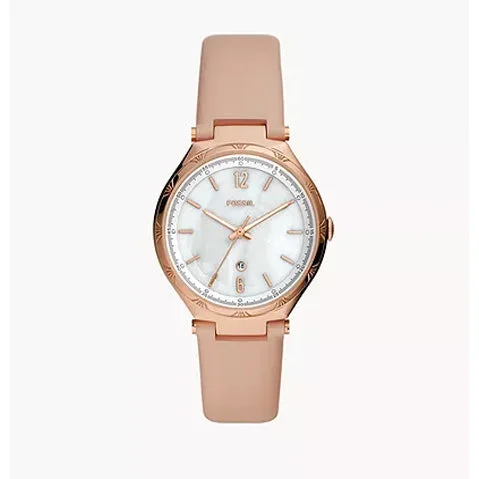 Fossil Women's Ashtyn Three-Hand Date Pink Leather Watch - Watches BQ3743