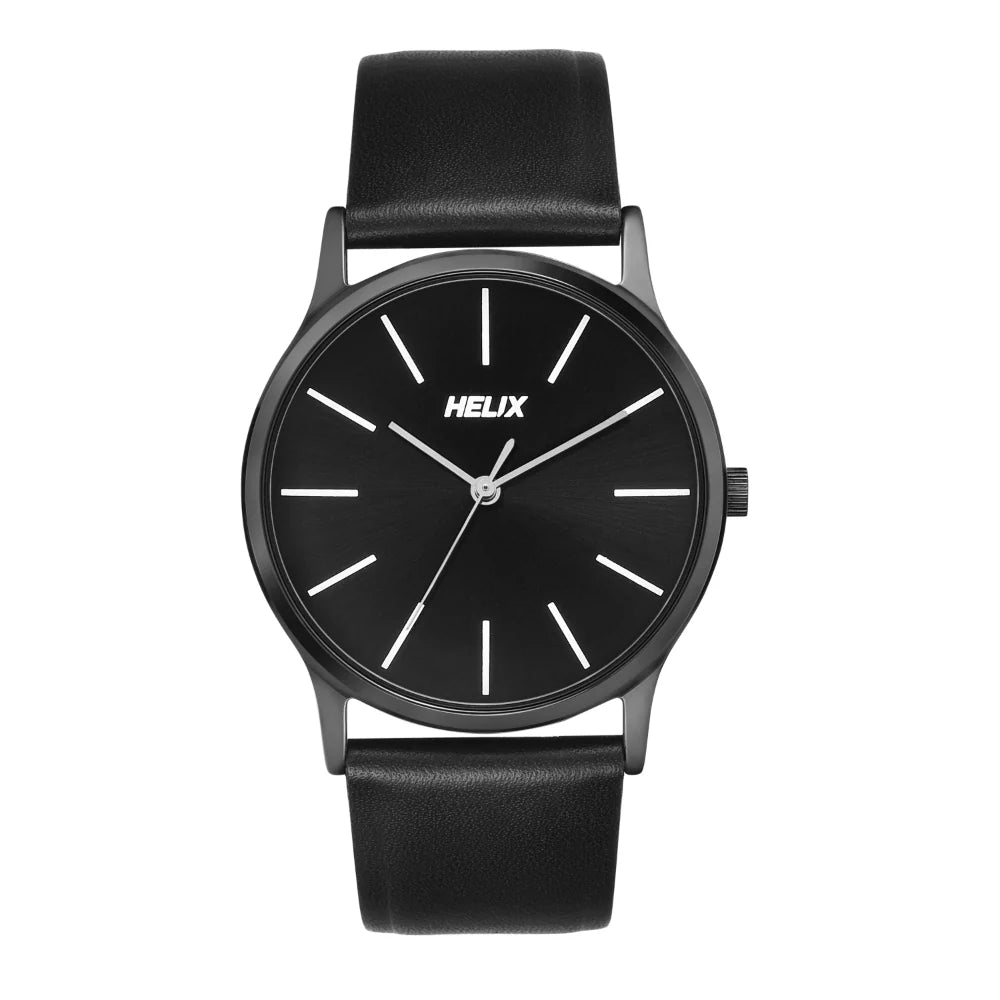 Helix By Timex Black Round Analog Leather Watch Men -TW054HG04