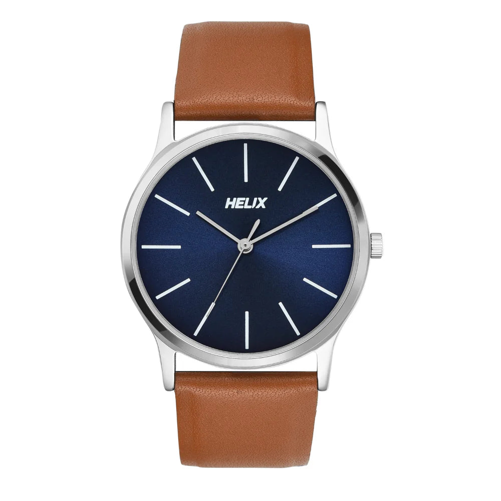 Helix By Timex Blue Round Analog Leather Watch Men -TW054HG02