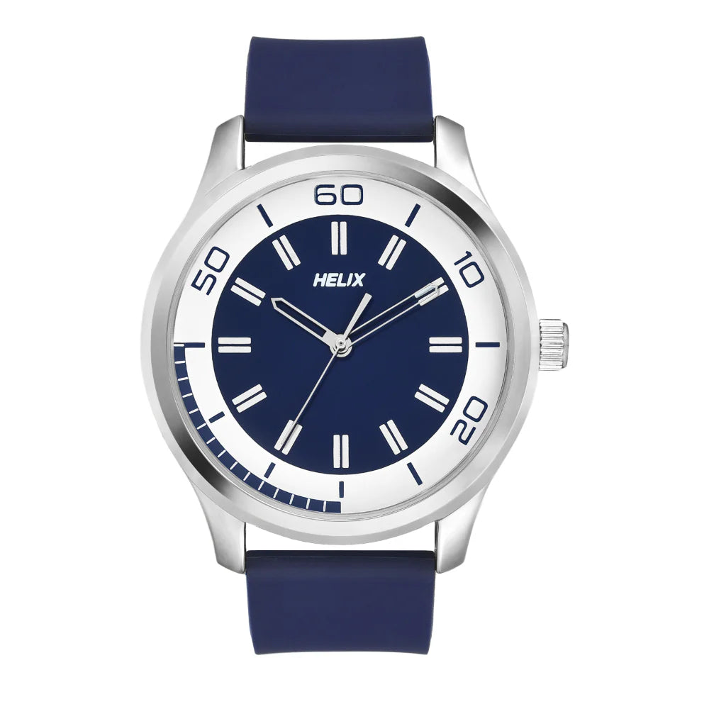 Helix By Timex Blue Round Analog Silicone Watch Men -TW043HG22