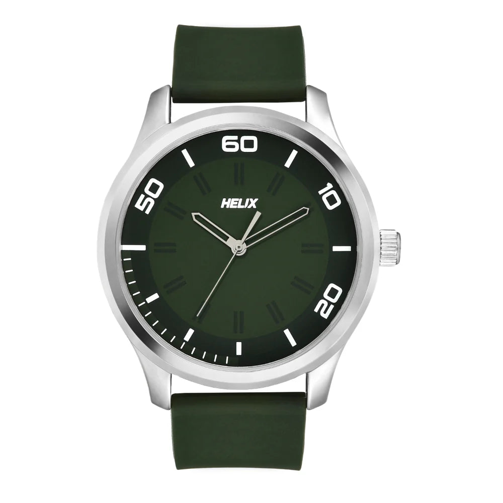 Helix By Timex Green Round Analog Silicone Watch Men -TW043HG24