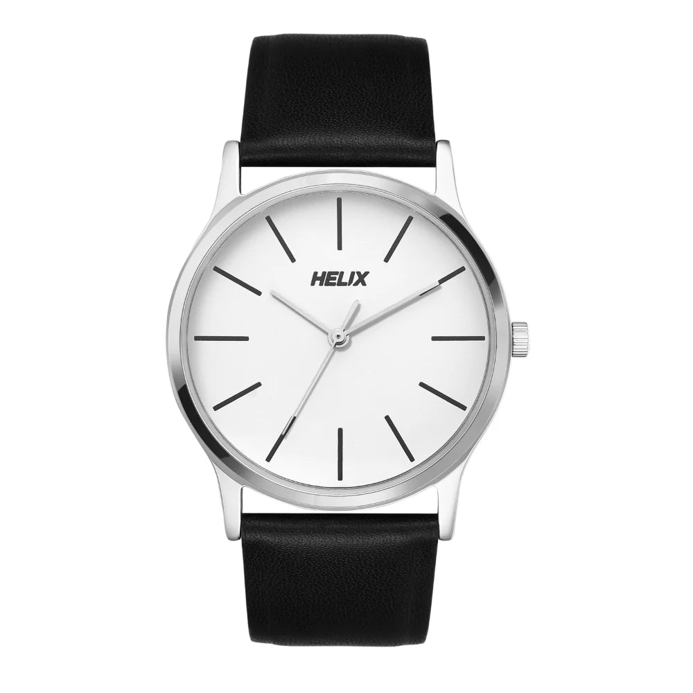 Helix By Timex White Round Analog Leather Watch Men -TW054HG00