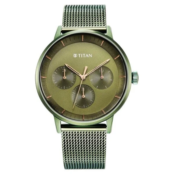 itan Modern Classics Green Dial Quartz Multifunction Stainless Steel Strap Watch for Men 94006qm03