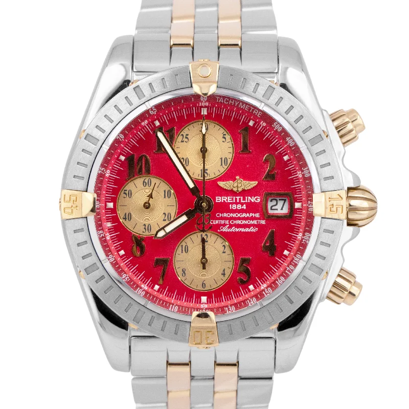 MINT Breitling Chronomat Evolution RED Two-Tone 44mm Gold Steel Watch B13356 BOX