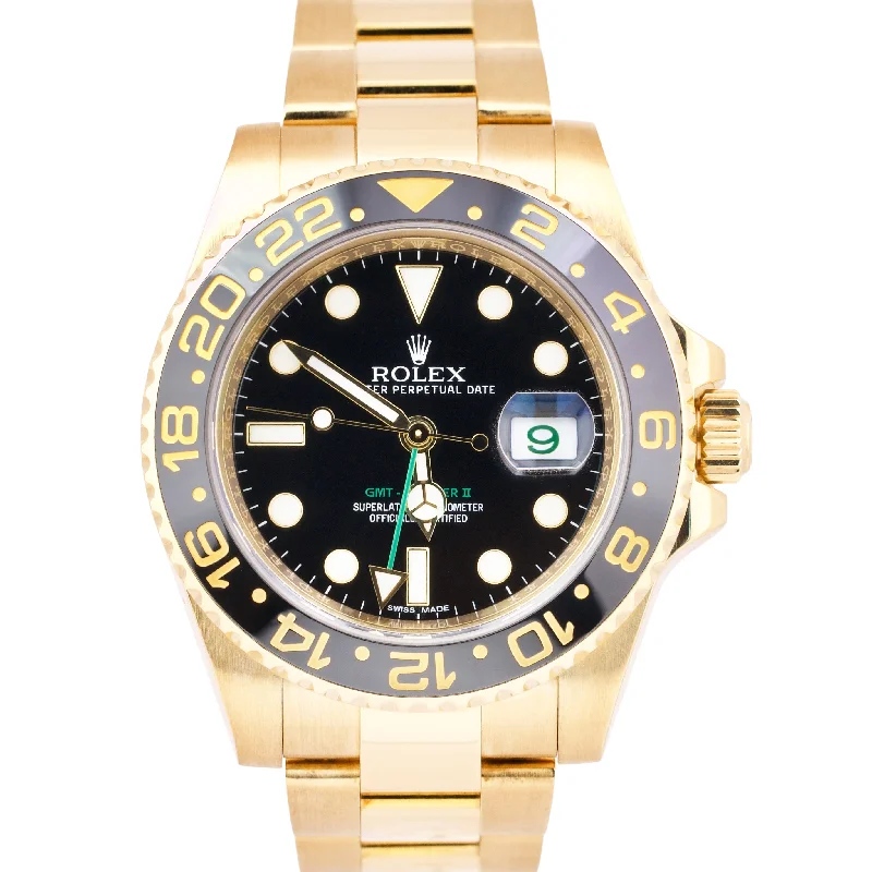 MINT Rolex GMT-Master II PAPERS Ceramic Black 18K Yellow Gold 40mm 116718 LN B+P