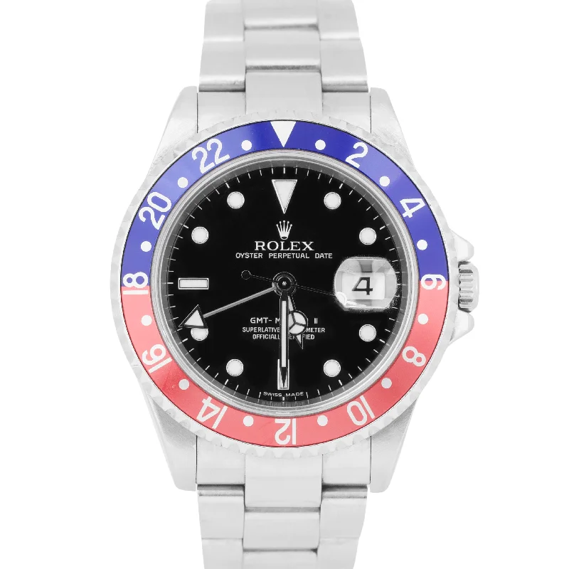 Rolex GMT-Master II PEPSI Red Blue ERROR STICK Steel Black NO HOLES 40mm 16710