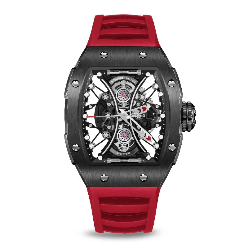 Skeleton | Hourglass-Black Watch (Red Strap)