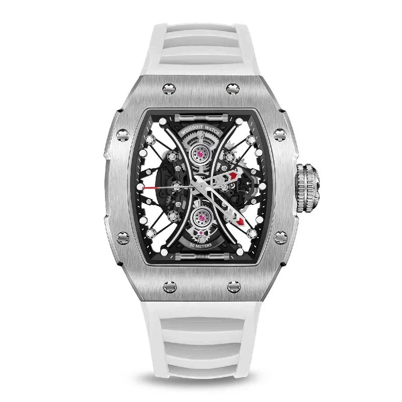 Skeleton | Hourglass-Silvery Watch (White Strap)