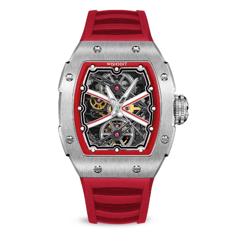 The Runway - Silvery Watch (Red Strap)