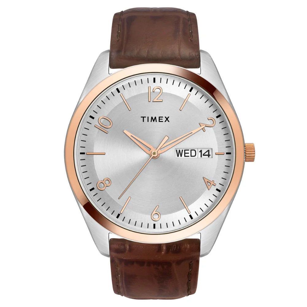 Timex Men Silver Round Analog Brass Dial Watch- TWTG10401