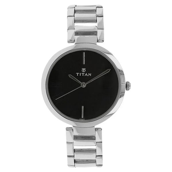 Titan Quartz Analog Black Dial Stainless Steel Strap Watch for Women 2480sm02