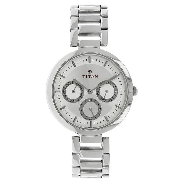 Titan Quartz Analog Silver Dial Stainless Steel Strap Watch for Women 2480sm03