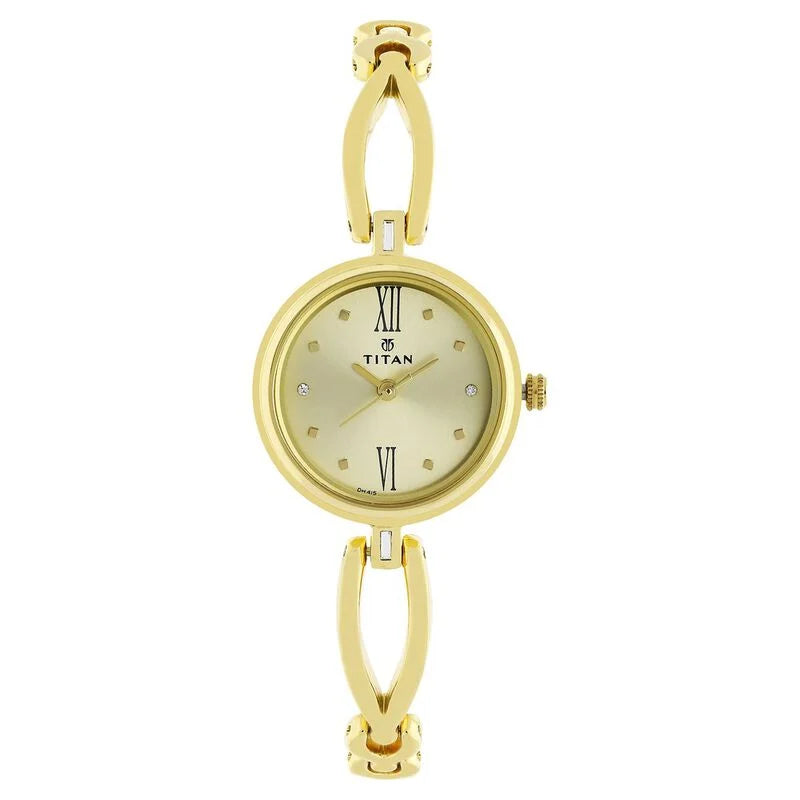 Titan Quartz Analog Champagne Dial Metal Strap Watch for Women 2601ym01