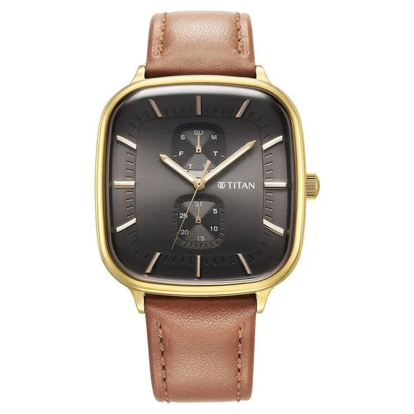 Titan Avant Garde Anthracite Dial Quartz Multifunction Leather Strap watch for Men 90178yl01