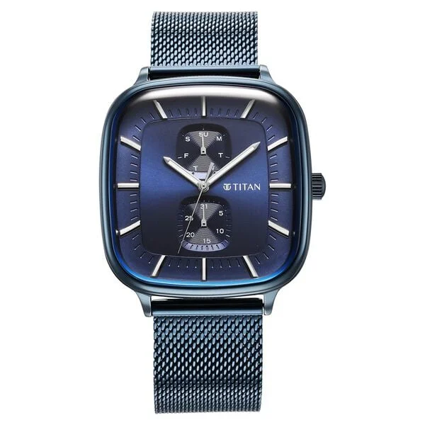 Titan Avant Garde Blue Dial Quartz Multifunction Stainless Steel Strap Watch for Men 90178qm01