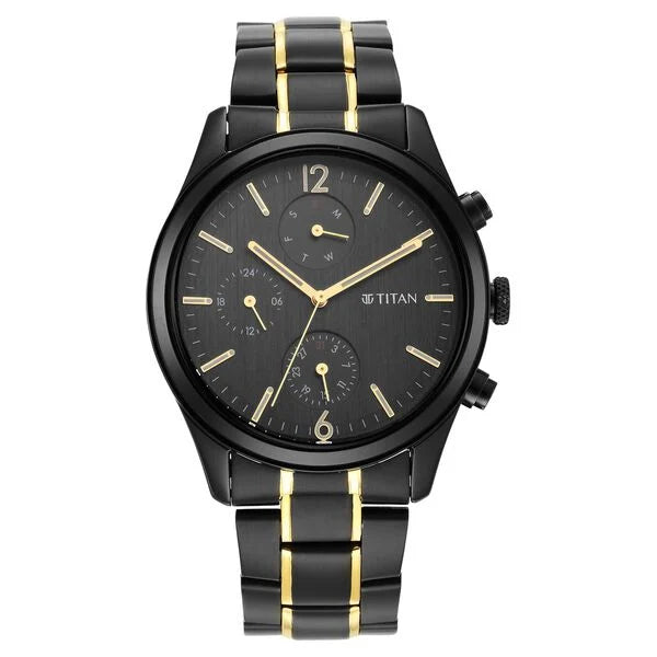 Titan Black and Gold Anthracite Dial Analog Stainless Steel Strap watch for Men ns1805km03 / 1805km03