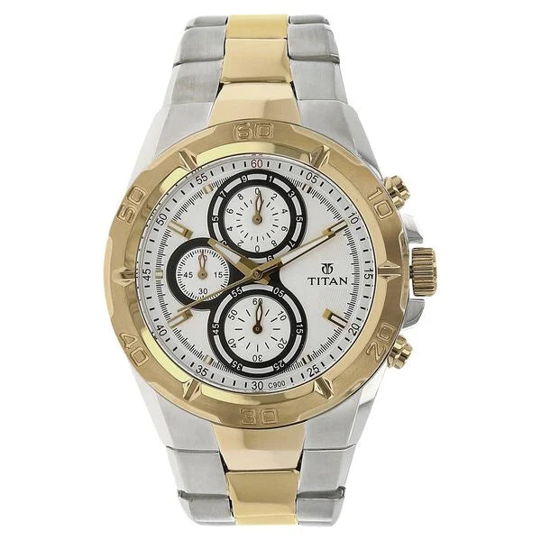 Titan Chronograph White Dial Stainless Steel Strap watch for Men 9308bm01