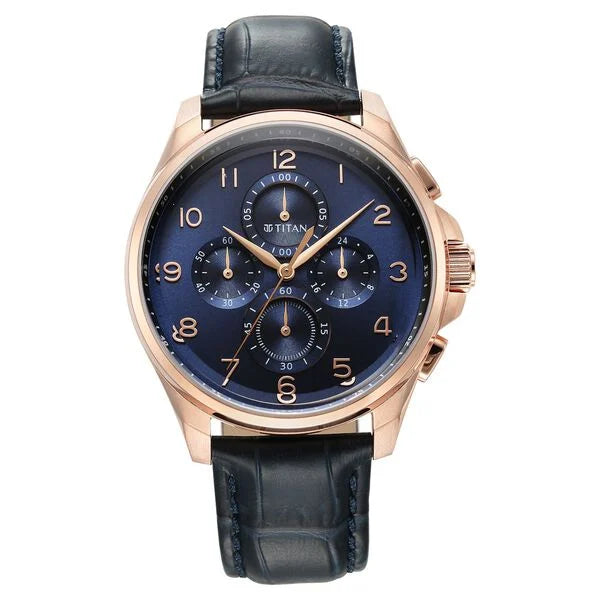 Titan Classic Chrono Blue Dial Leather Watch for Men 90169wl01