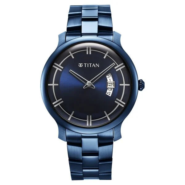 Titan Classic Distincta Blue Dial Analog with Date Stainless Steel Strap watch for Men 90170qm01