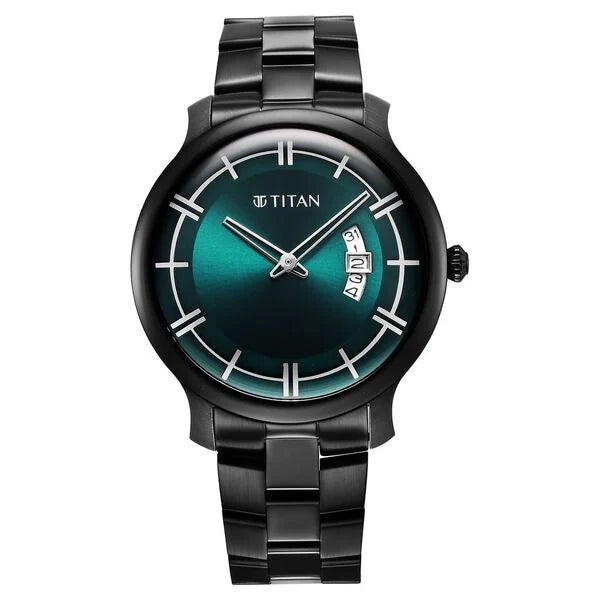 Titan Classic Distincta Green Dial Analog with Date Stainless Steel Strap Watch for Men 90170nm01