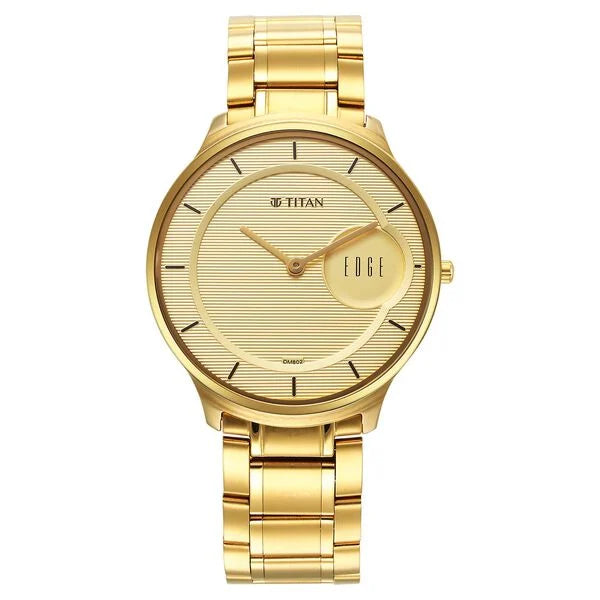 Titan Edge Metal Golden Dial Stainless Steel Strap Watch for Men 1843ym02