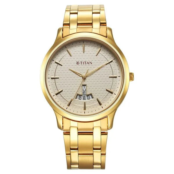 Titan Karishma Quartz Analog Champagne Dial Stainless Steel Strap Watch for Men 1825ym12