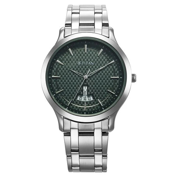 Titan Karishma Quartz Analog Green Dial Stainless Steel Strap Watch for Men 1825sm11